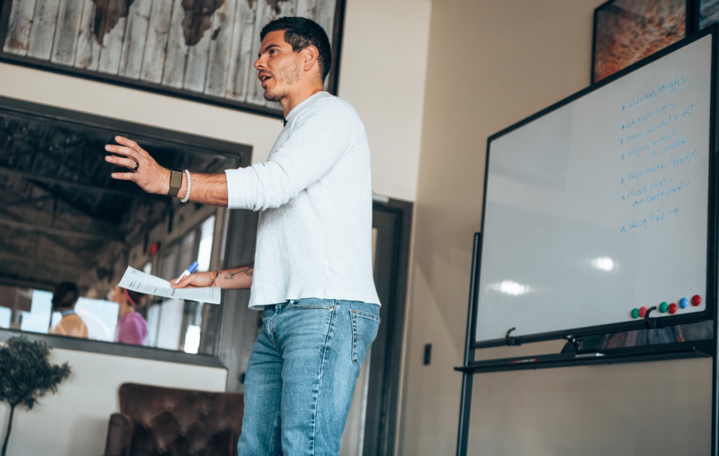 Andres Ayesta presenting to a room